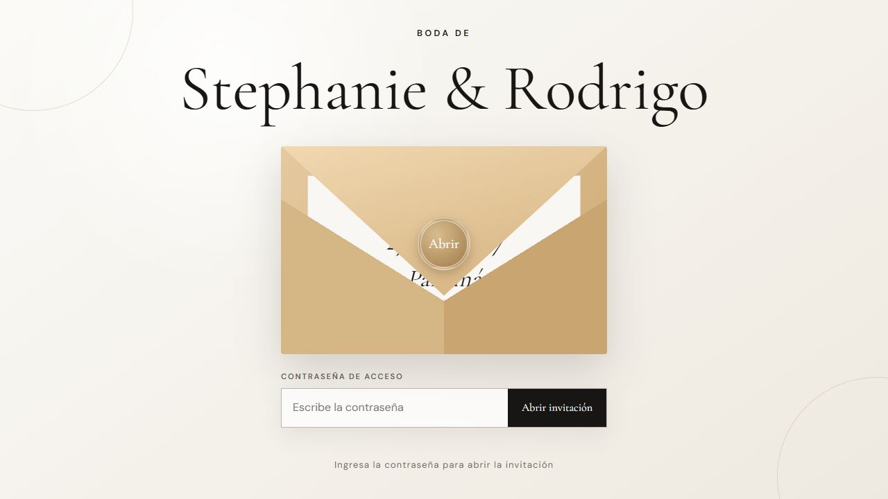 Pantalla de entrada de una invitación web editorial