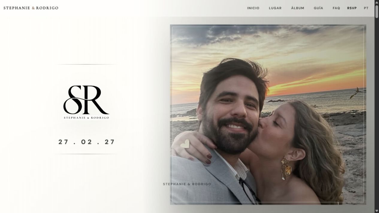 Portada web de la invitación digital de Stephanie y Rodrigo